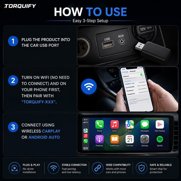 TORQUIFY Wireless CarPlay & Android Auto Adapter